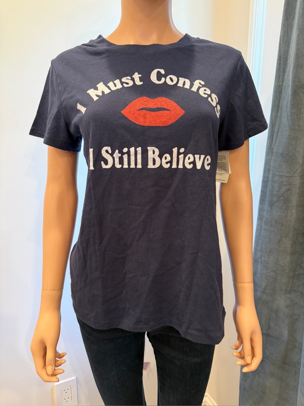 Junk Food Britney Spears Navy Tee with Red Lip Graphic